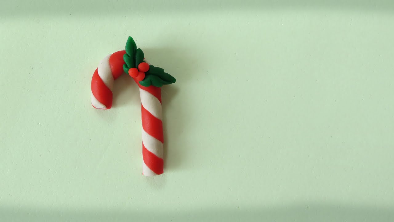 FAÇA ENFEITE BENGALA DE NATAL MINIATURA - Tutorial Biscuit, clay, plastilina , Pasta Americana - DIY