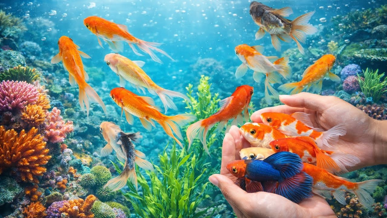 Amazing Moment Catching Bright Ornamental Fish Inside an Egg Tray