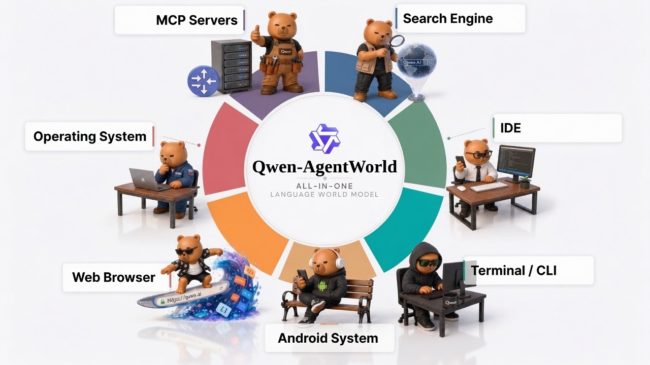 Qwen-AgentWorld: одна модель ИИ, симулирующая 7 различных сред
