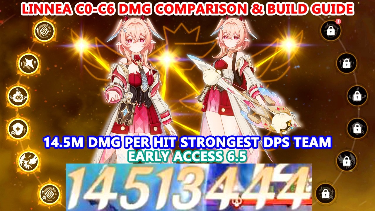 Linnea C0-C6 DMG Comparison & Build Guide | 14.5M DMG Per Hit Strongest DPS Team : Early Access 6.5