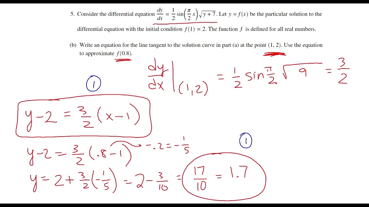 Задание № 5 по курсу AP Calculus AB, 2022 год - Дифференциальное уравнение