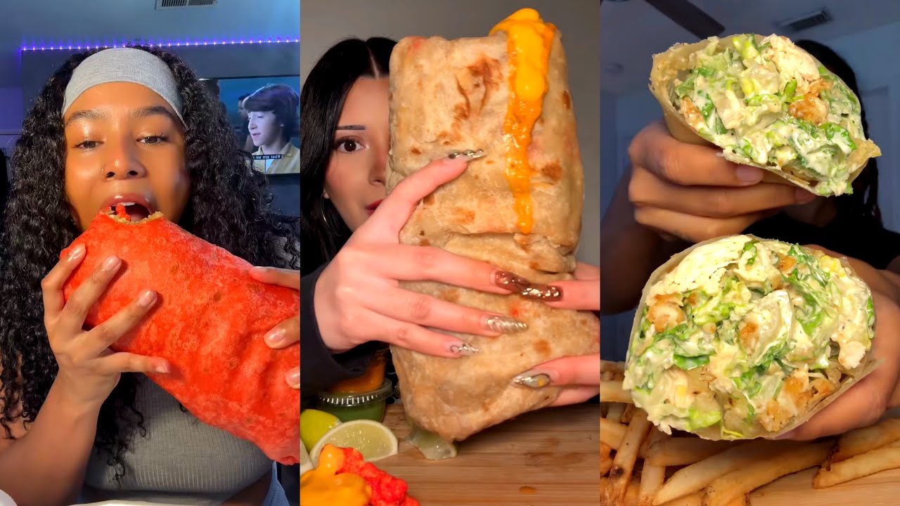 TIKTOK Big Burrito & Wrap Mukbang Compilation | Huge Chipotle Burrito, Chicken Ceaser Wrap & More!