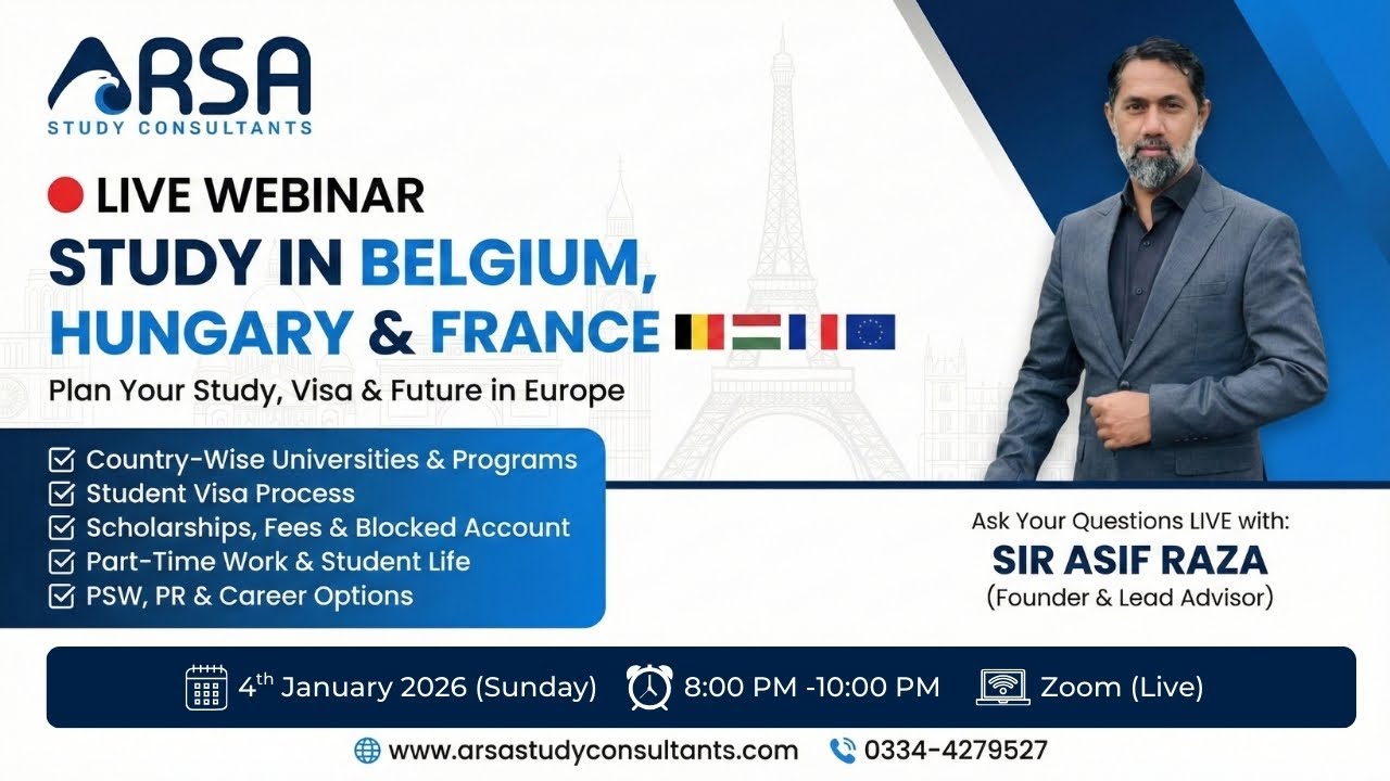 Europe Study Visa 2026 for Pakistani Students | Belgium + Hungary + France (Full Webinar)