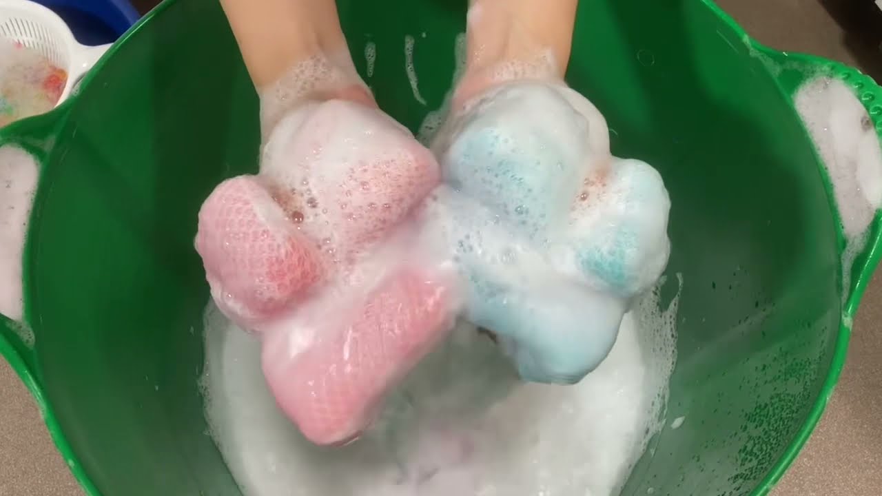 【ASMR】big net sponges💖💙satisfying💞大きなネットスポンジでもこもこtime💖💙泡の音💞