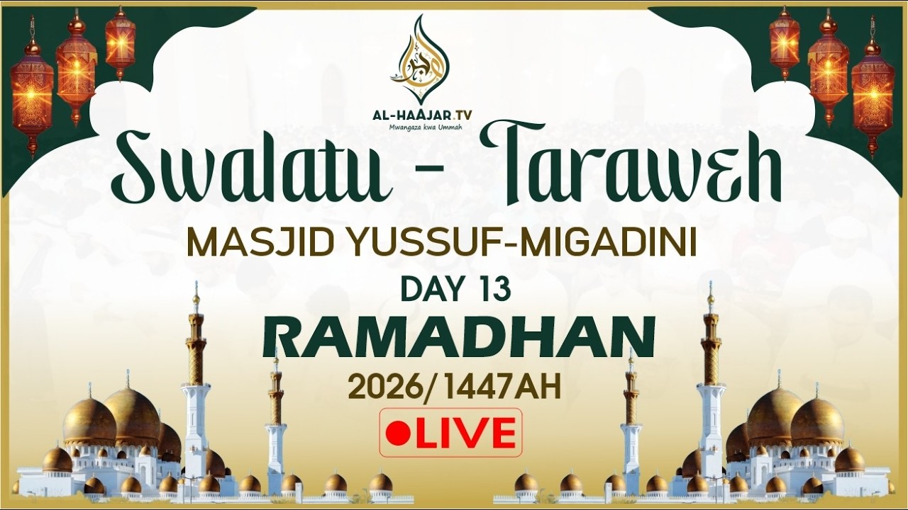 📺🔴LIVE: SWALATUL ISHAAI NA TARAWEH || DAY 13 || MASJID YUSUF MIGADINI || 2026 /1447AH