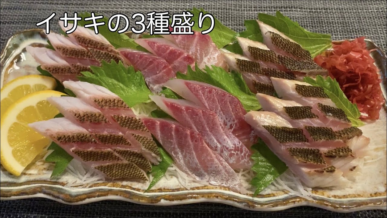 1尾のイサキから、お刺身、霜降り、炙りの3種盛りを作ります　夏が旬のイサキは旨い！