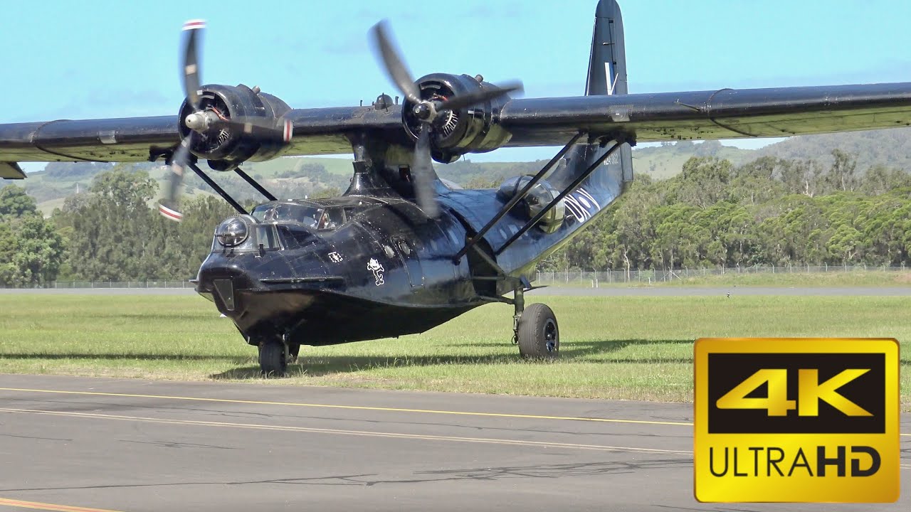 Consolidated PBY-6A Catalina engine start, taxiing & flying in 4K Ultra HD
