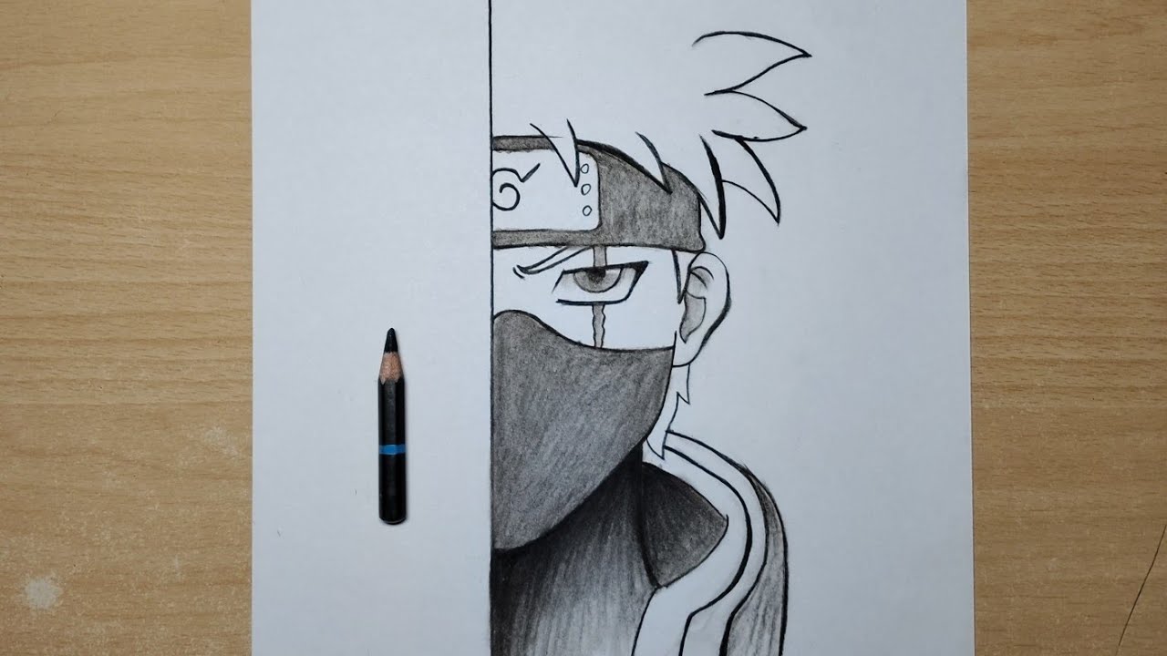 How to draw kakashi hatake (half face) || easy drawing step by step tutorial for beginners 