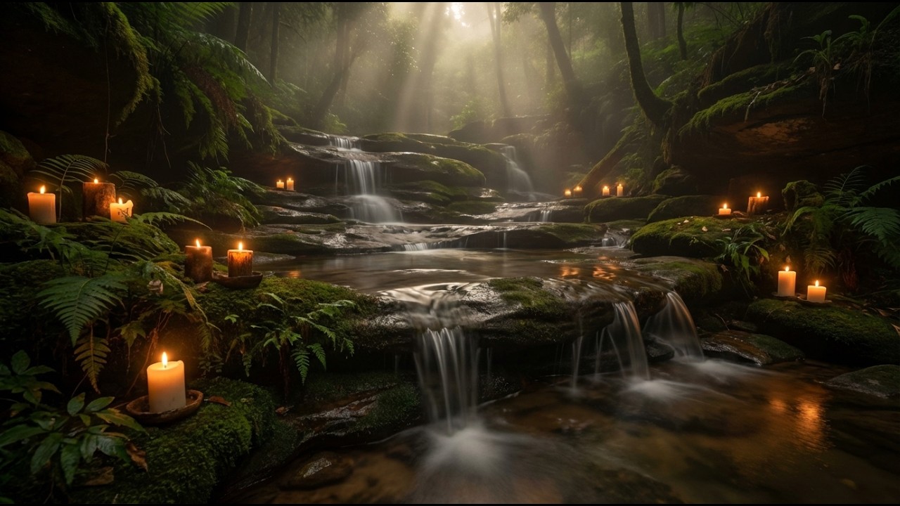 Candle Lit Forest Stream at Night | Deep Sleep & Calm Ambience (12 Hours)