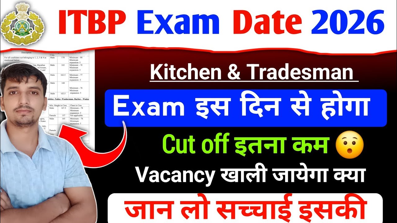ITBP Kitchen & Tradesman Exam Update 🎉 Cut off / Vacancy Update जान लो ITBP Exam Date 2026 