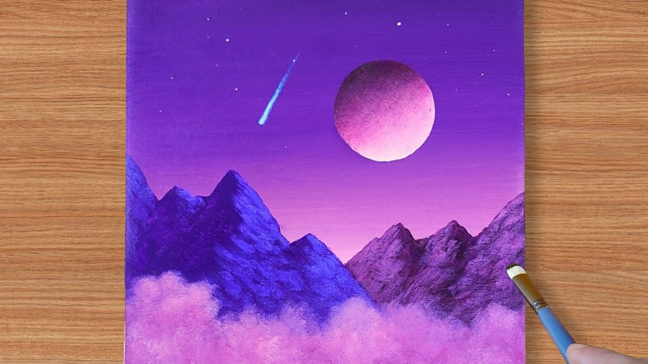 Full Moon || Purple Night || Acrylic Painting for beginners