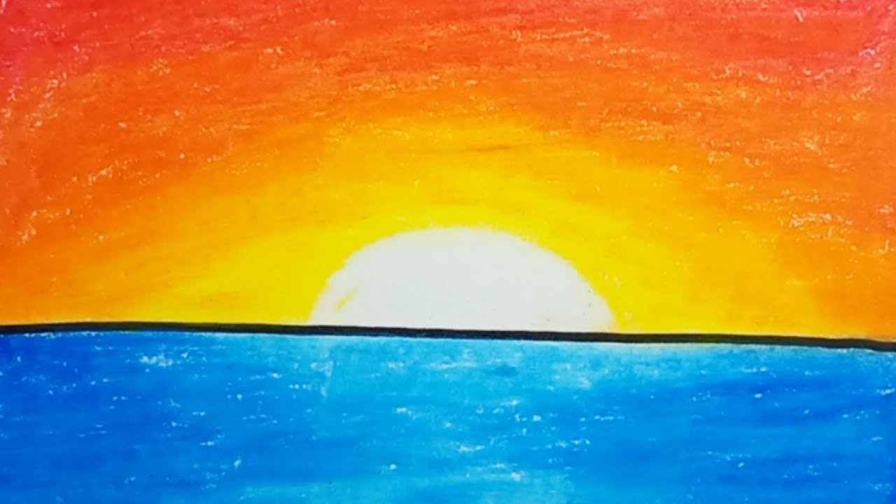 How To Draw Sunset Scenery Very Easy With Crayons Step By Step |Drawing Scenery Easy For Beginners