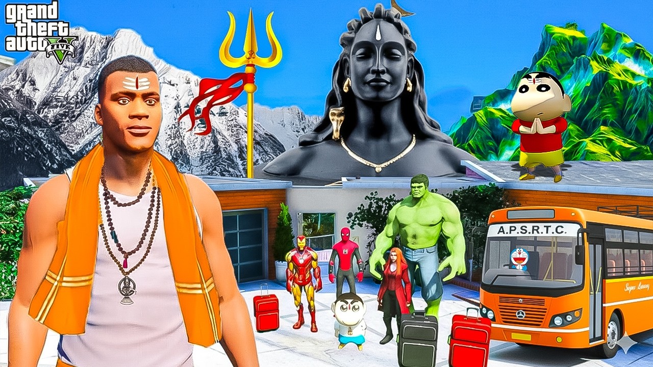 Shinchan & Franklin Celebrating Mahashivratri Going To Lord Shiva Mahadev Temple in Gta 5 in Telugu