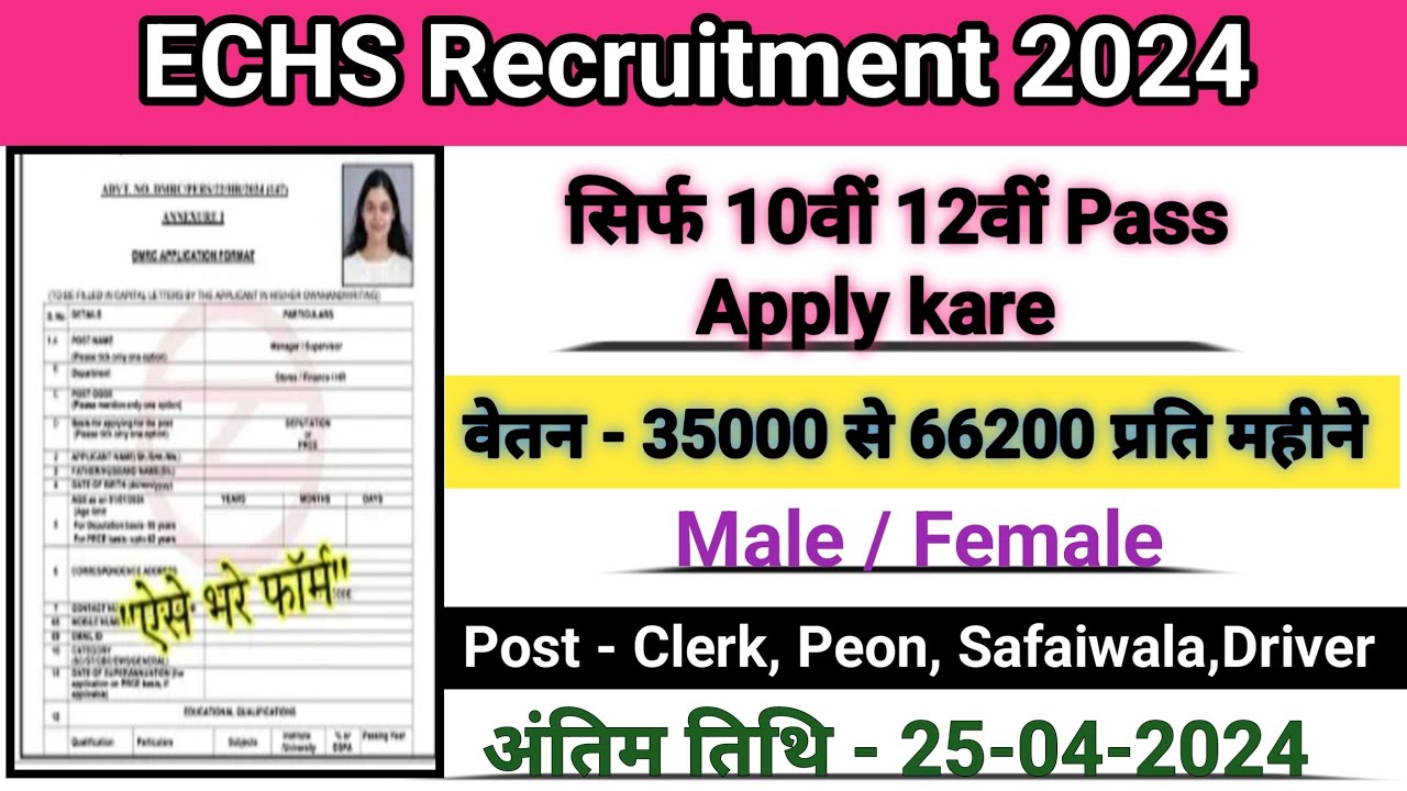 ECHS Recruitment 2024 | New Vacancy In April 2024 | Govt jobs 2024| 10th 12th ITI Diploma Graduation