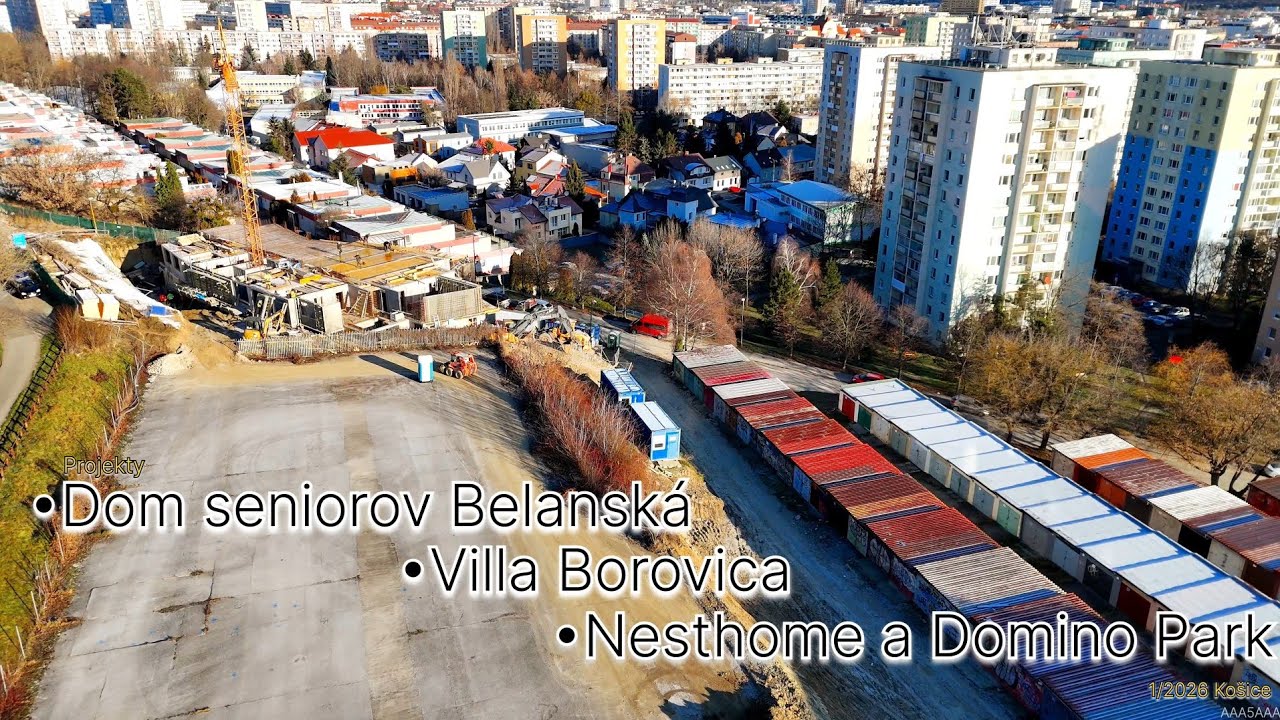 Aktualný stav projetkov DS Belanská, Villa Borovica, Nesthome a Domino Park v Košiciach 1/2026