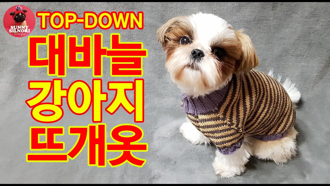 [써니의실노리]대바늘 탑다운 강아지 스웨터 뜨개옷ㅣHow to knit a dog sweater