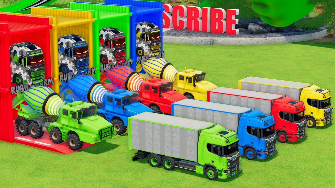 Garage with Colors - ALL MIXER TRUCK WITH DOUBLE FLATBED TRAILER TRUCK, VOLVO, KOLOB, SCANIA