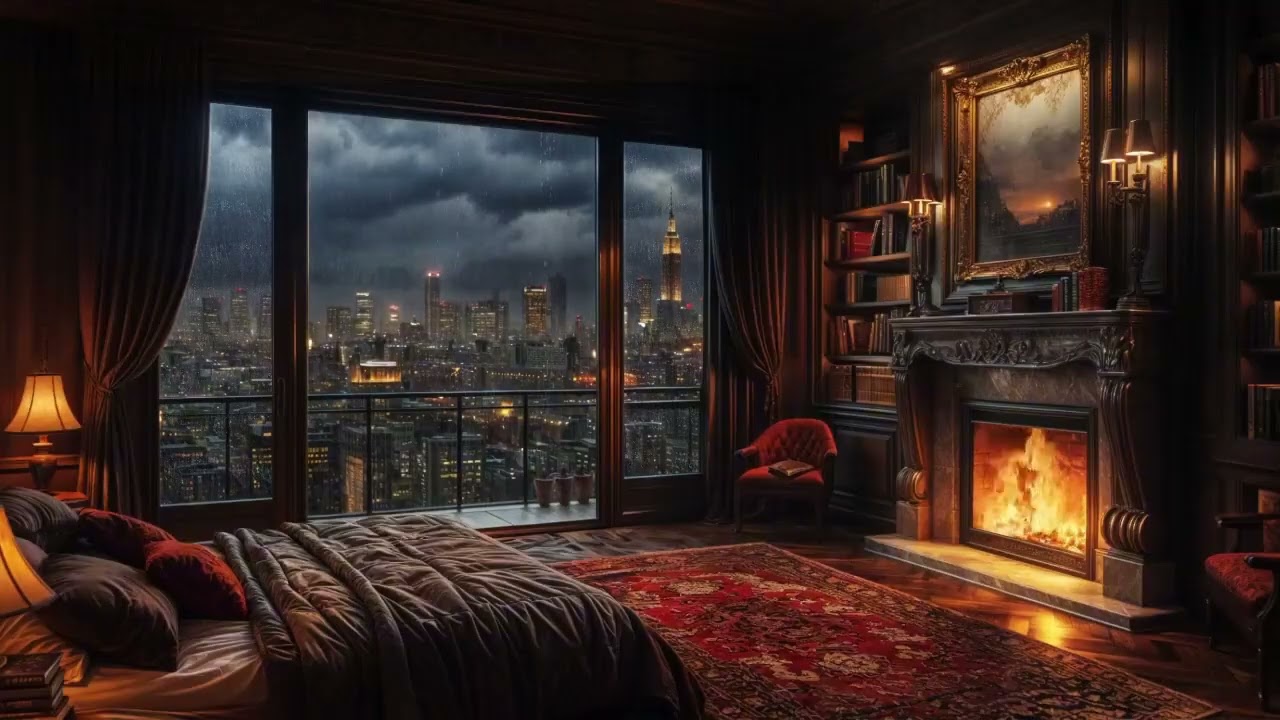 Calm Rain and Piano ASMR Inside Night Room for Stress Relief
