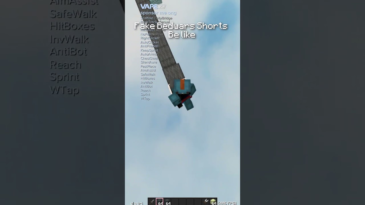 Fake Bedwars Clips Be Like | ft. Vape V4 #hypixel #minecraft #pvp #minecrafthacks #vapev4 #smp