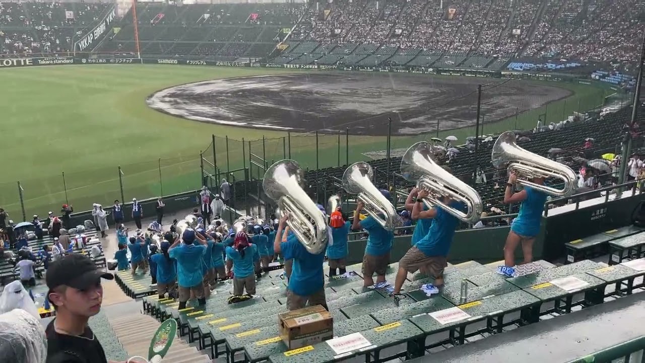 【雨天中断中】「クラークサイコー！」、「クラーク頑張れー」、8回表、雨天中断中のクラーク記念国際アルプスの演奏・応援　対花巻東2023年8月13日