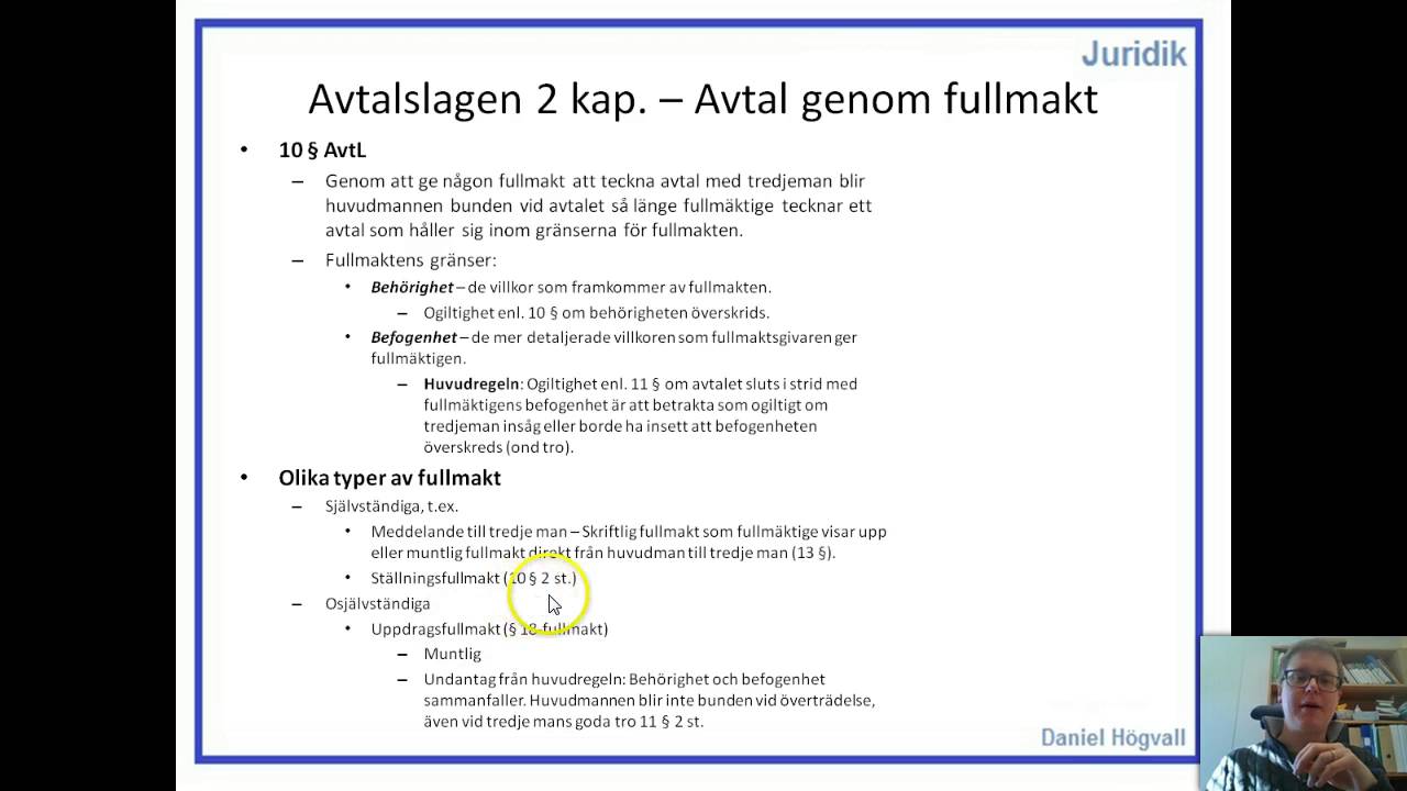 Allmän avtalsrätt - Del 6 - Avtal genom fullmakt
