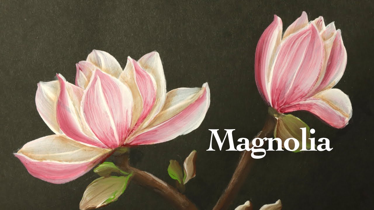 Pink magnolia acrylic painting | Round brush one stroke