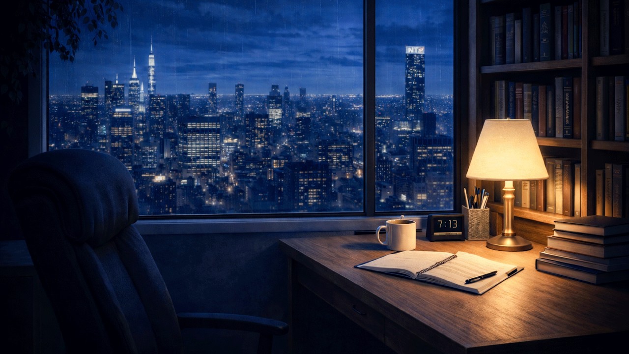 Skyline Study Room 🌃 | Cozy Rainy Night Lo-fi for Focus