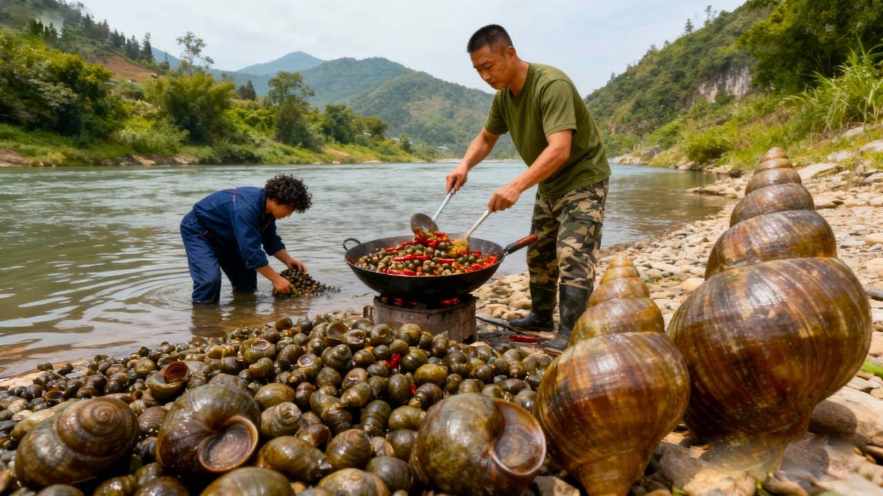 溯溪而遇，捡拾一篮清溪宝藏，这样捡螺蛳简直太爽了！A streamside treasure hunt — pure joy in snail harvesting!