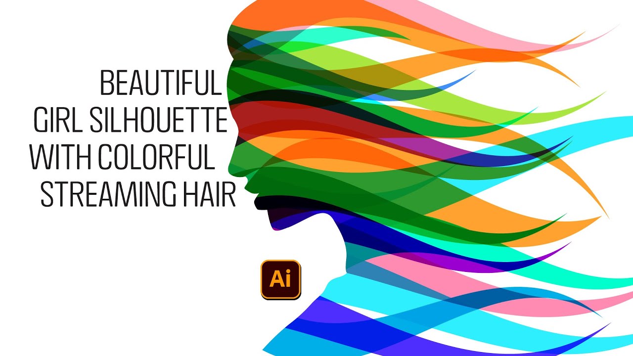 Beautiful girl silhouette with colorful streaming hair | adobe illustrator CC 2023