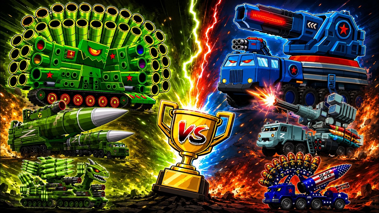 WW3 Missile Clash: Z Mega Barrel Tank vs Blue Fortress Launchers | Ultimate Showdown!
