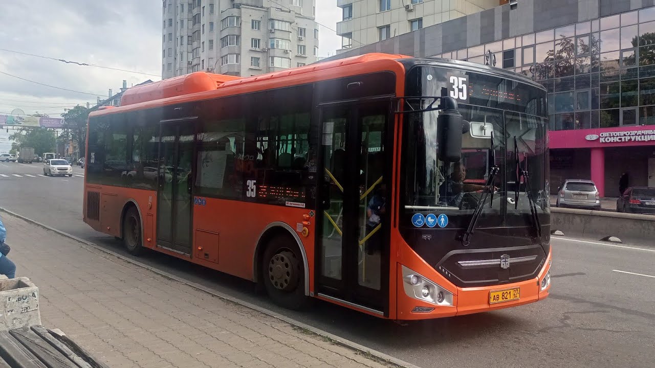 Хабаровск. Поездка на новом автобусе ZHONG TONG LCK6105HGC. Маршрут 35.