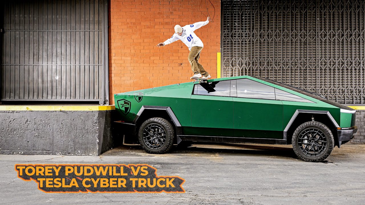 Профессиональный скейтбордист против Tesla Cyber ​​Truck | Заглавная статья 001