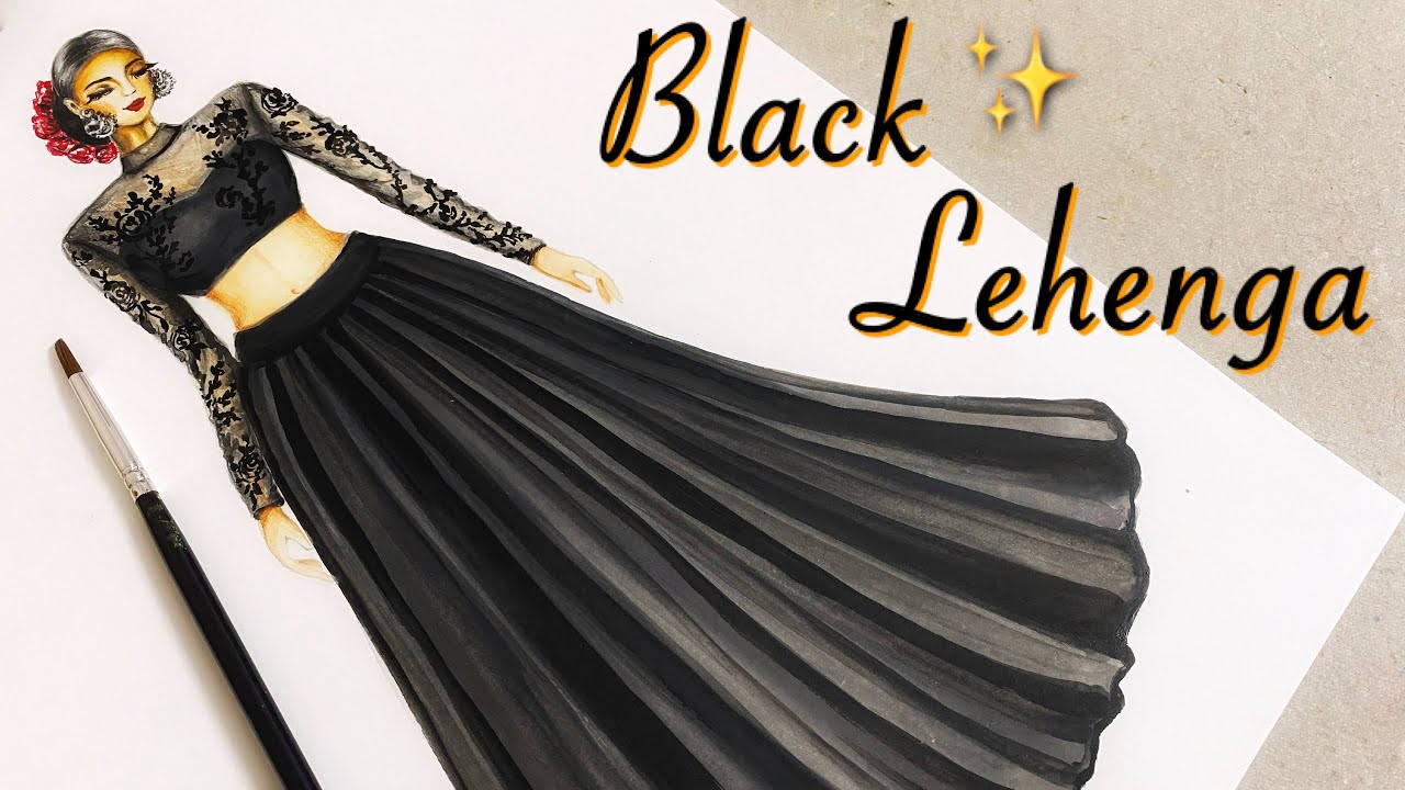 Black Lehenga | Fashion illustration | Art Studio by Srabani