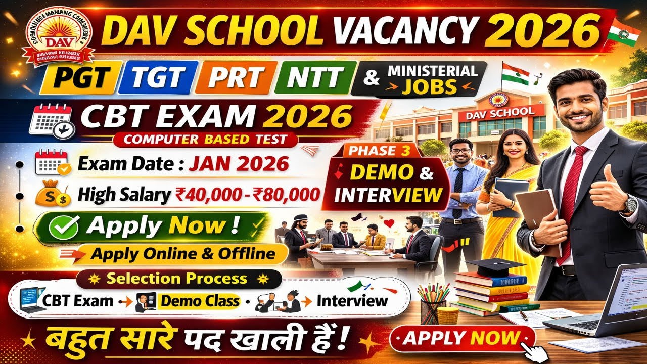 DAV School Vacancy 2026 | PGT TGT PRT NTT Recruitment | Apply Now Phase 3 Demo and Interview 2026