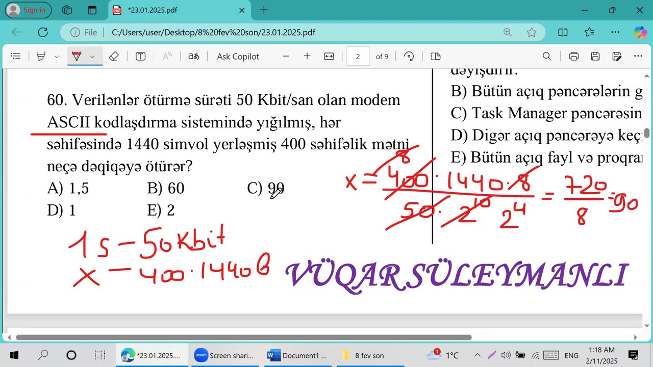 23 yanvar 2025 qəbul. İnformatika! BA bütün suallar!