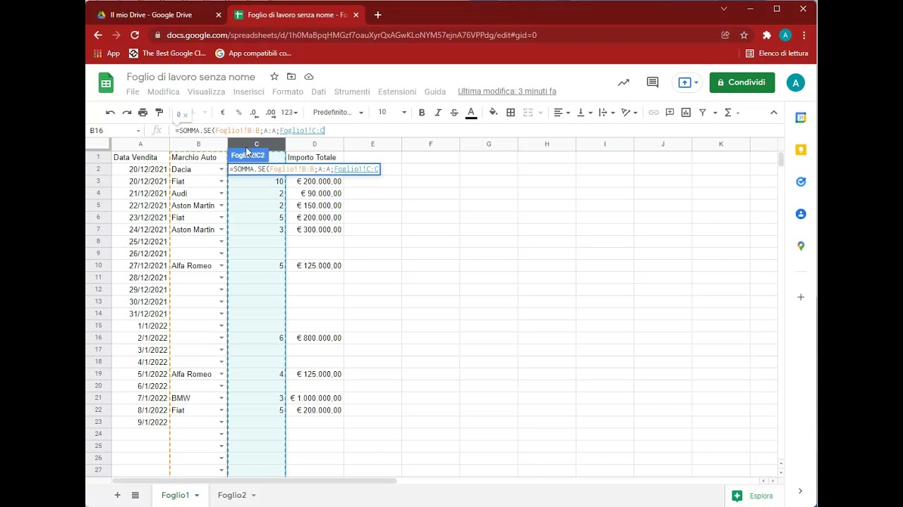 Fogli Google - Utilizzo delle funzioni Conta.Se e Somma.Se