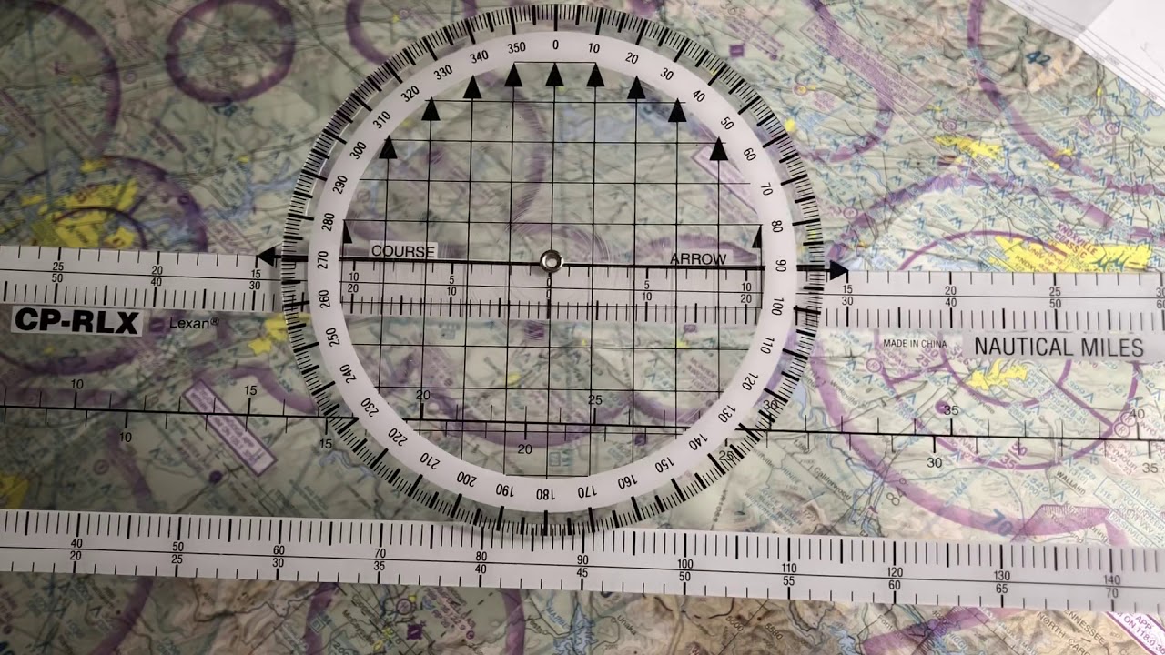 Plotting a course on a sectional map and determining the true course and distance.