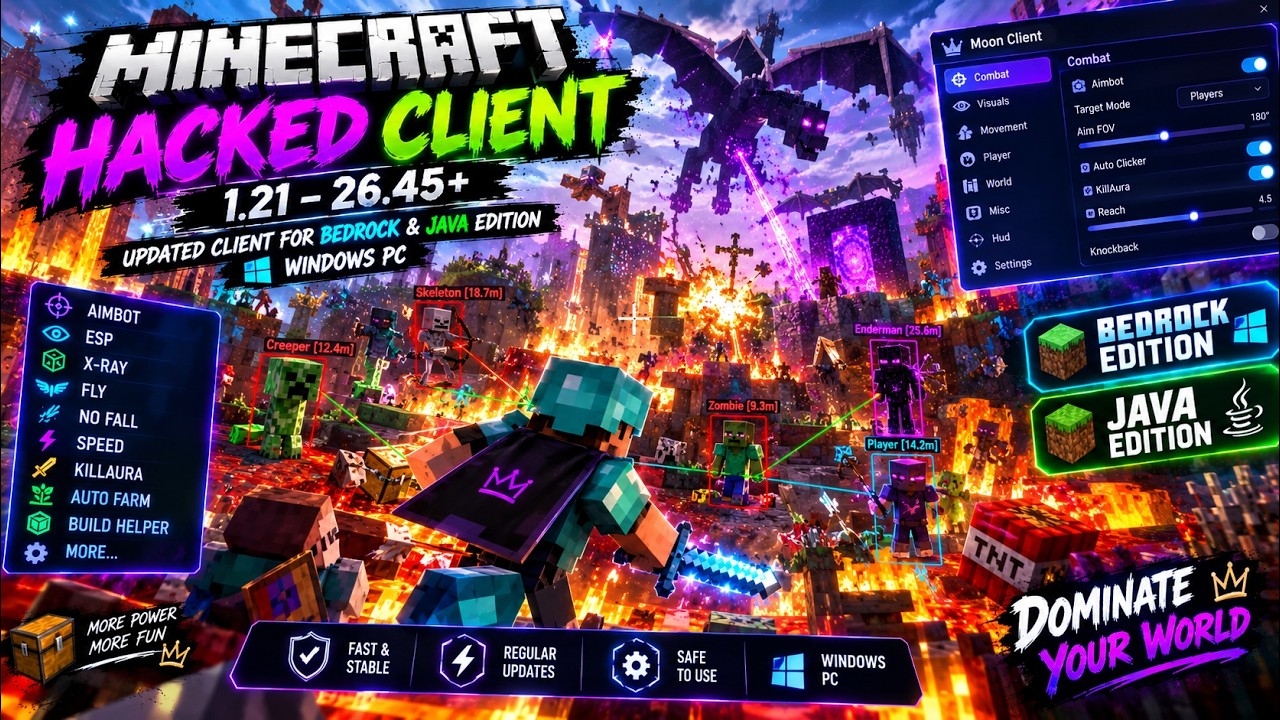 🔥 Minecraft Hacked Client 1.21&ndash;26.45+ |Latest Updated Client for Bedrock & Java Edition | Windows PC