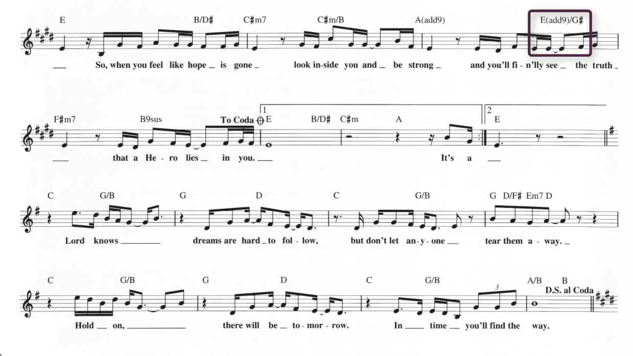 HERO | MARIAH CAREY | CHORDS | SONG LYRICS | PIANO | GUITAR | BASS | KEYBOARD | PLAY ALONG