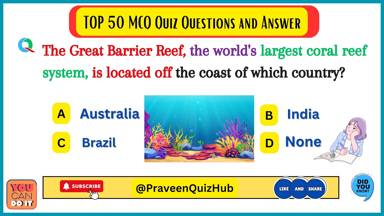 MCQ Quiz On Coral Reefs | GK Quiz | Question and Answers #gkquiz #geography #upsc #ssc #mcq #gkfact