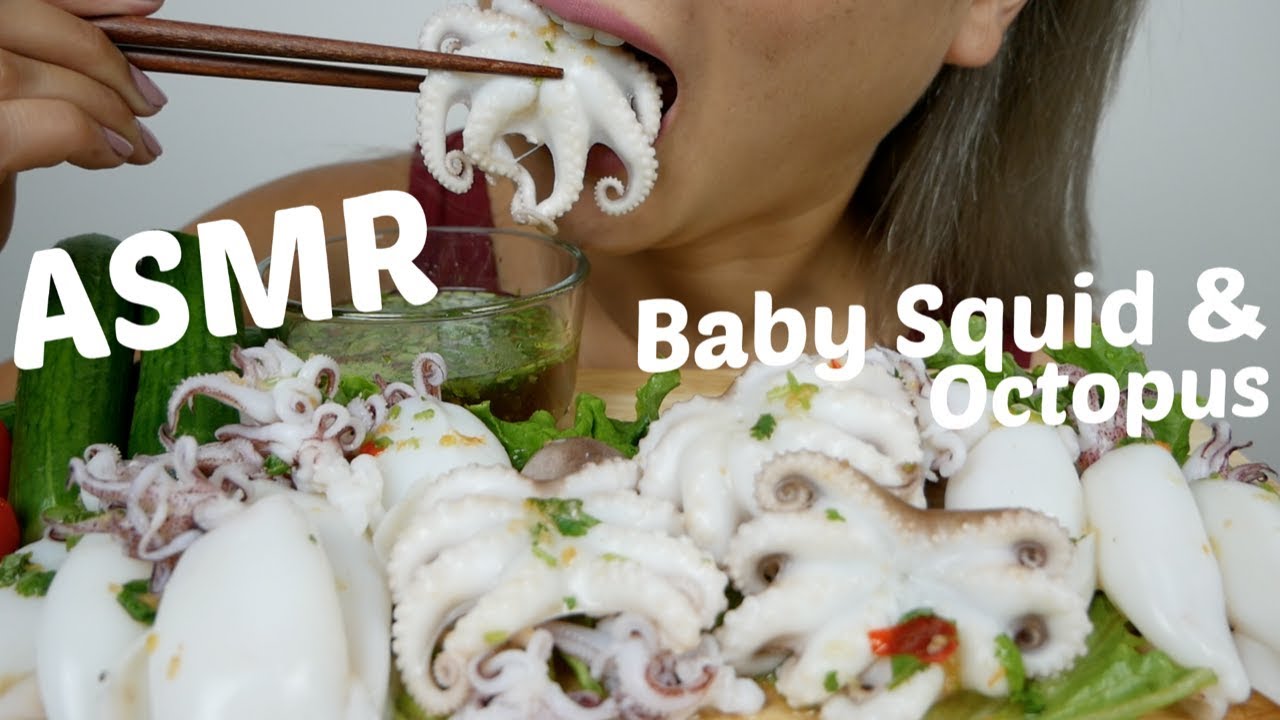 Baby Squid & Baby Octopus  | ASMR Relaxing Eating Sounds | N.E Let's Eat