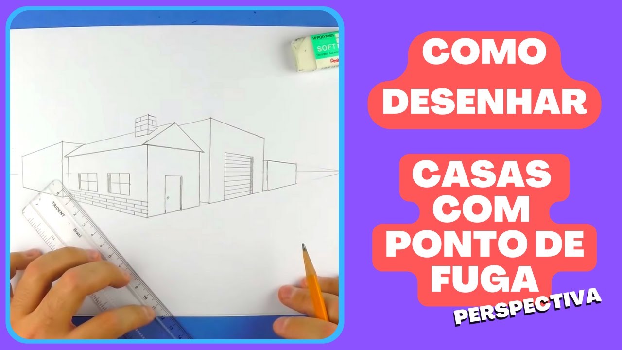 Casas com ponto de fuga (perspectiva) - Aprenda a desenhar casas e ruas (fácil)