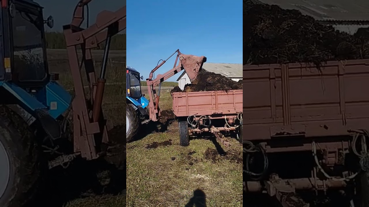 Погрузка навоза самодельным куном.