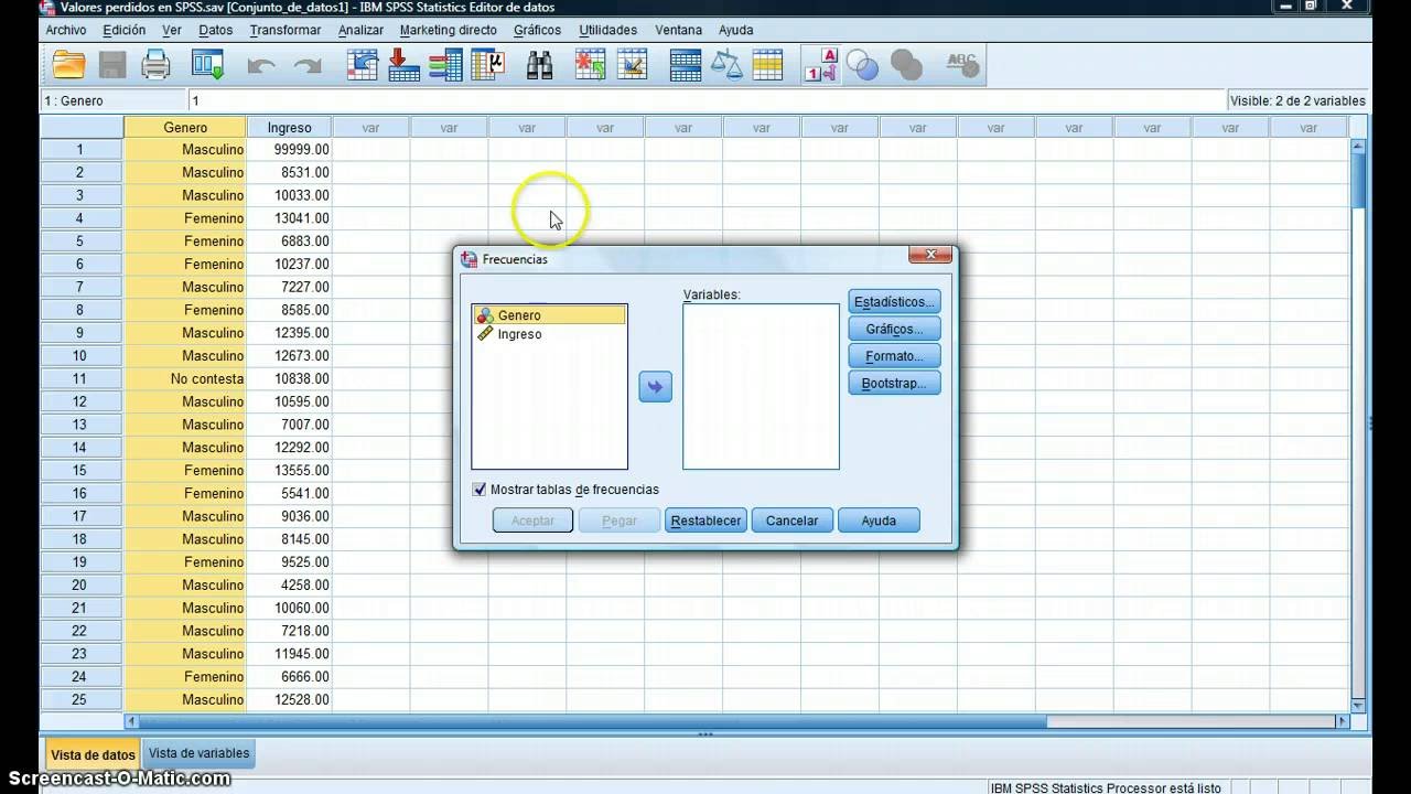 Configurar valores perdidos en SPSS