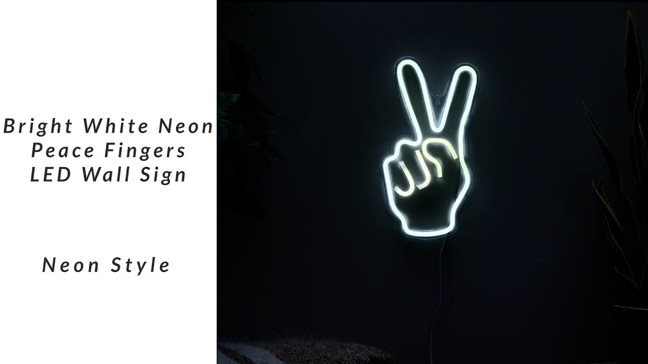 LED Peace Sign Hand Neon Lighted Wall Art - 15