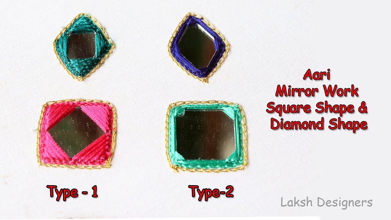 2 types of Aari square and diamond shape mirror work tutorial | aari work basic stitches in tamil