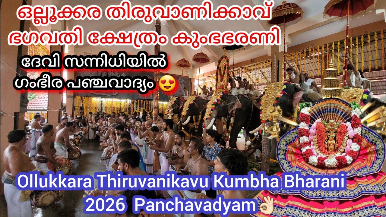 തിരുവാണിക്കാവ് ഭഗവതിക്ഷേത്രം കുംഭഭരണി😍Ollukkara Thiruvanikavu Kumbha Bharani Vela2026😍Panchavadyam👌🏻