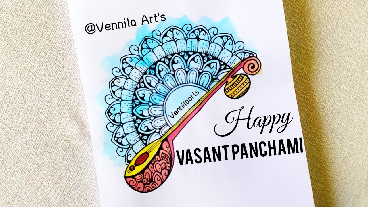 Vasant Panchami Mandala Art|Veena mandala art|saraswathi pooja mandala art|Vasant Panchami drawing