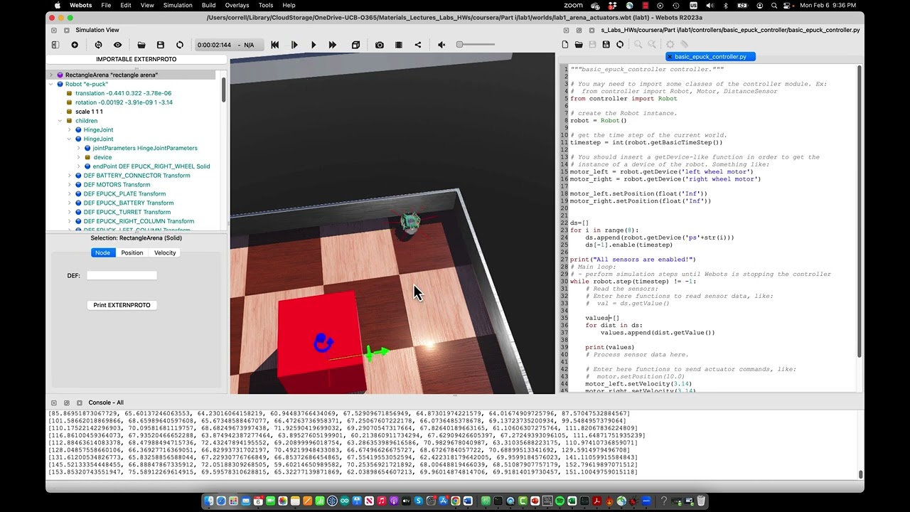 Webots Hands-On I.3: Basic Sensors - Distance Sensors