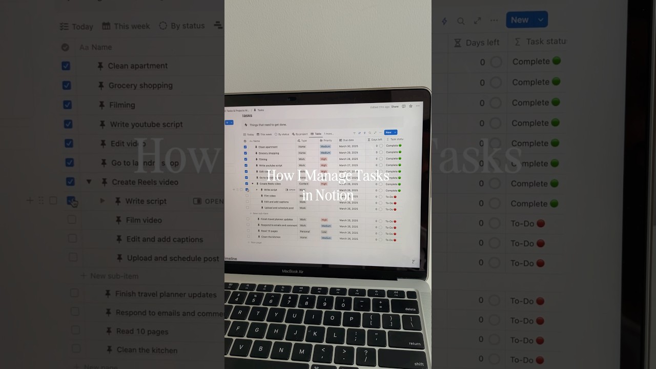 How I manage tasks in Notion #productivitytips #notiontips #todolist #taskmanagement #notiontemplate